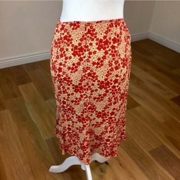 Vintage Floral Midi Skirt Cream and Red Size 2 - Picture 4 of 4